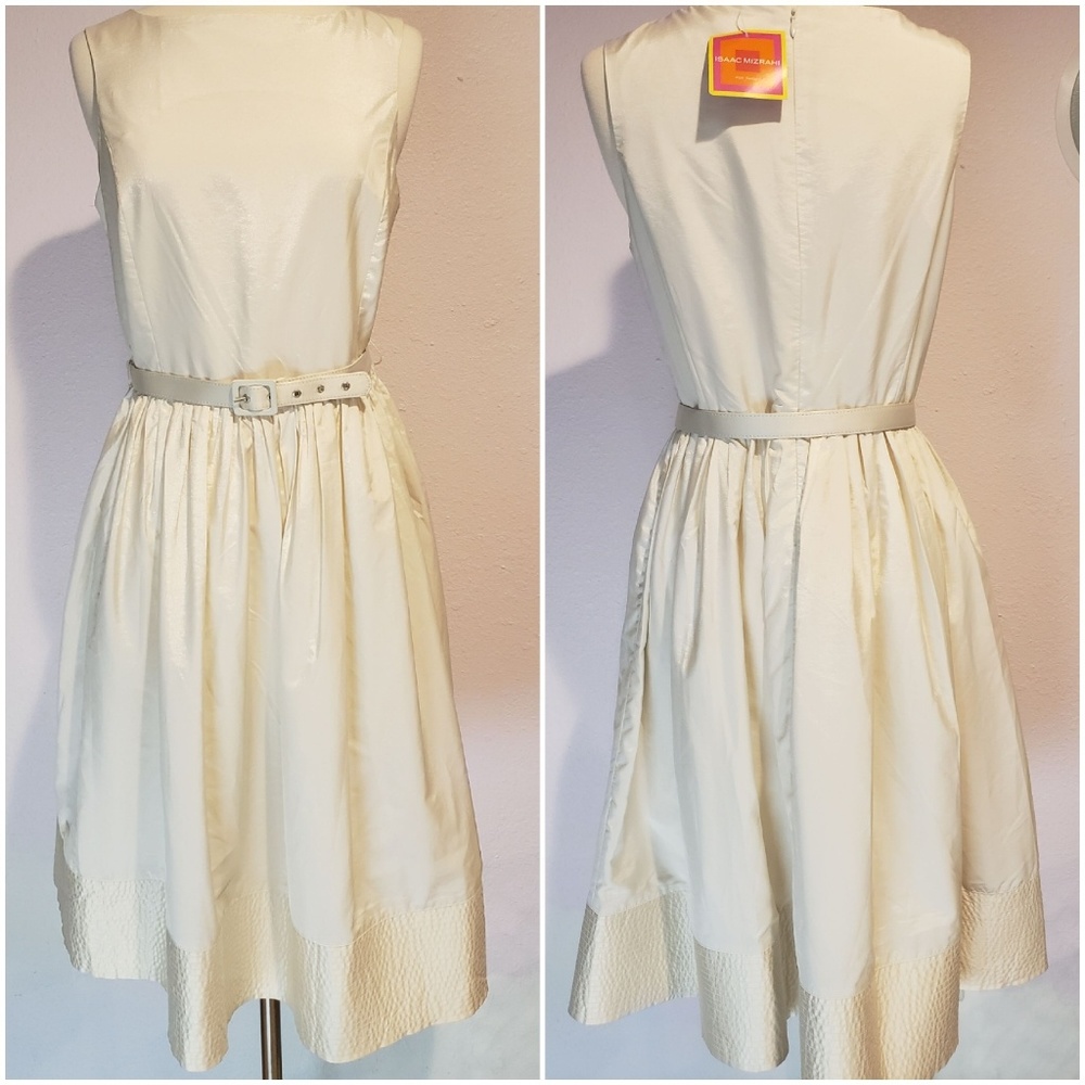 NWT Isaac Mizrahi french cream belted dress, siz 8
